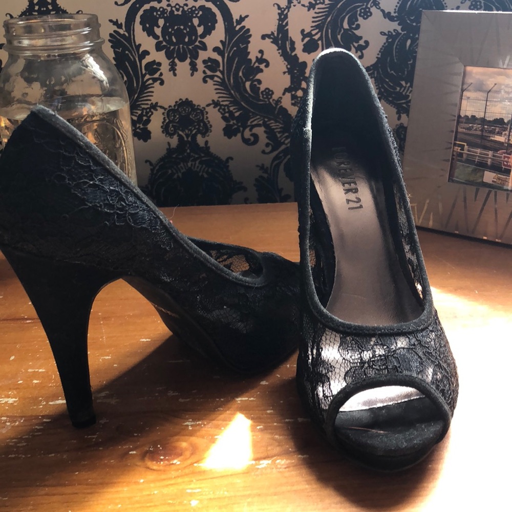 Black lace heels